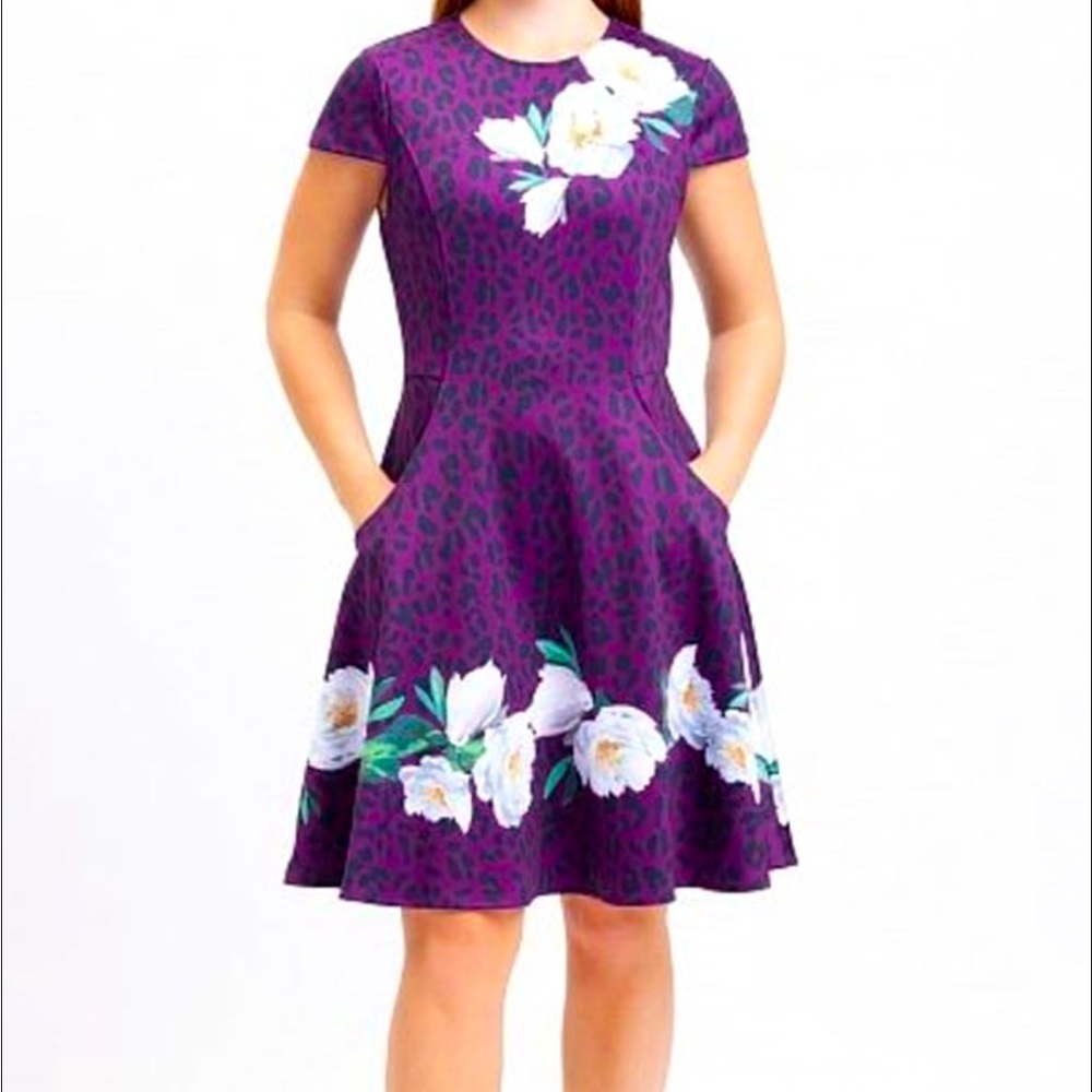 Ted baker purple floral leopard dress